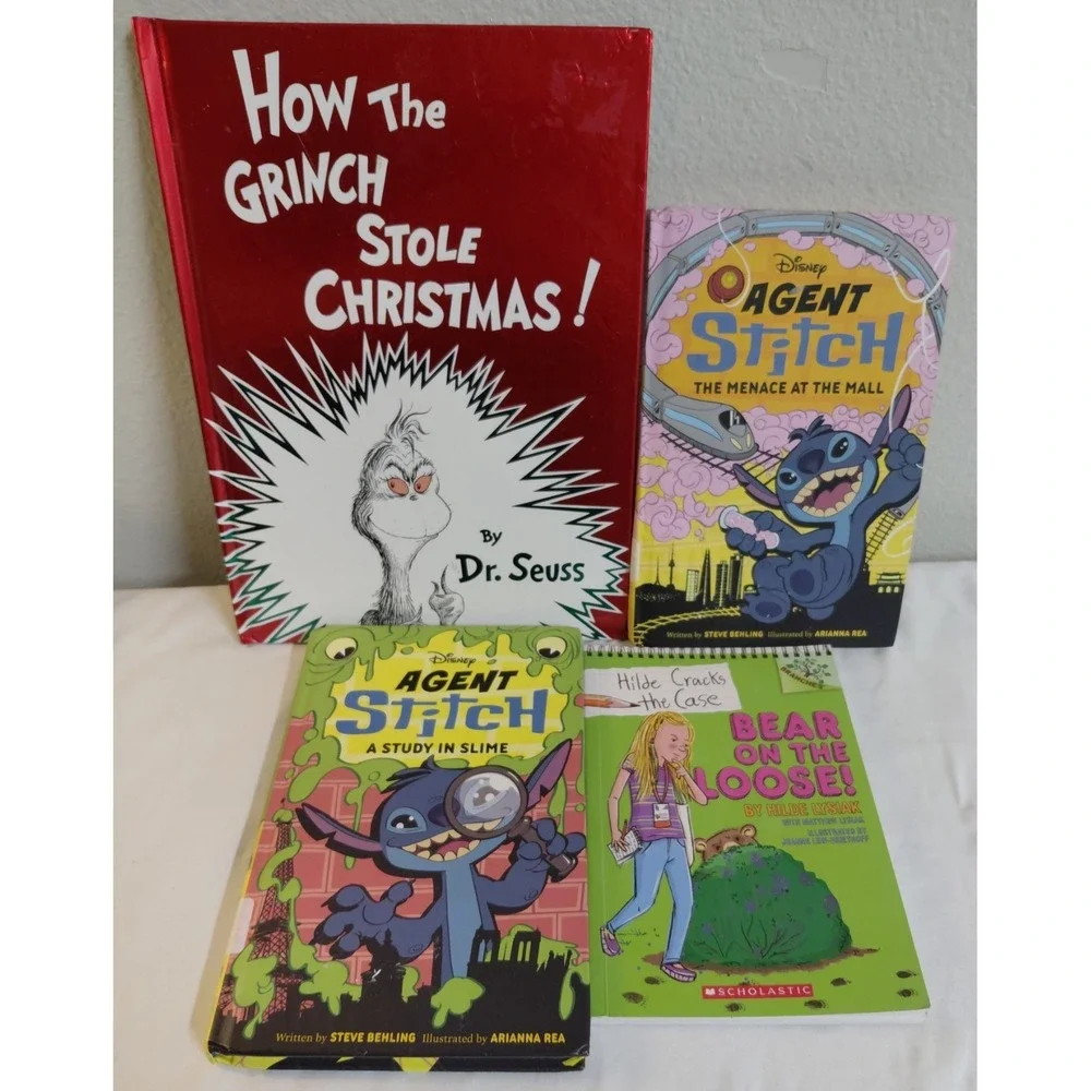 Lot of 4 Children's Books Dr. Seuss How The Grinch Stole Christmas Agent Stitch